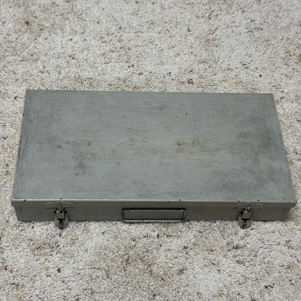 Vintage Industrial Grey Steampunk Metal Storage Case Slotted Organizer Box